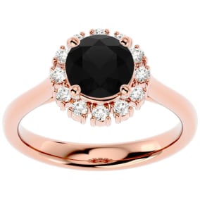 1 3/4 Carat Halo Black Diamond Engagement Ring In 14 Karat Rose Gold