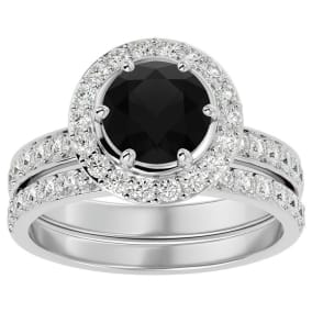 2 1/2 Carat Black Diamond Halo Bridal Set In 14 Karat White Gold With 1 1/2 Carat Center Diamond