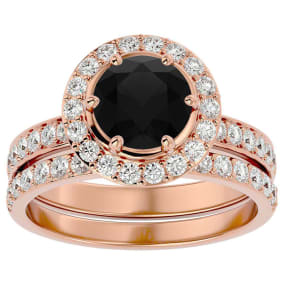 2 1/2 Carat Black Diamond Halo Bridal Set In 14 Karat Rose Gold With 1 1/2 Carat Center Diamond