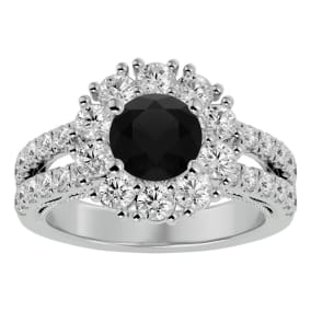 3 Carat Black Diamond Halo Engagement Ring In 14 Karat White Gold