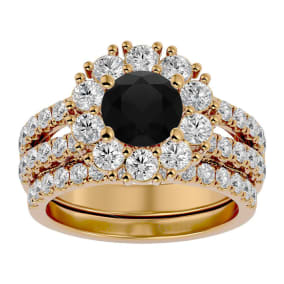 3 1/2 Carat Black Diamond Bridal Set In 14 Karat Yellow Gold