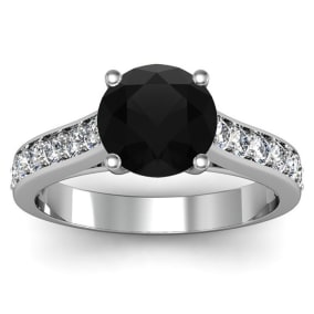 2 Carat Round Shape Black Diamond Engagement Ring In 14 Karat White Gold