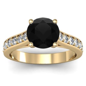 2 Carat Round Shape Black Diamond Engagement Ring In 14 Karat Yellow Gold