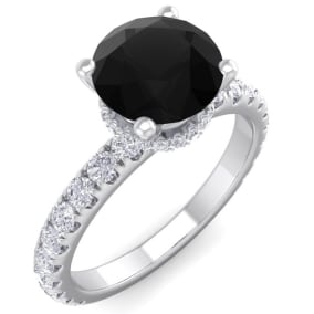 2 Carat Round Shape Hidden Halo Black Diamond Engagement Ring In 14 Karat White Gold