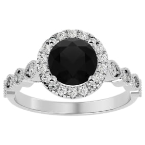 1 3/4 Carat Halo Black Diamond Engagement Ring In 14 Karat White Gold