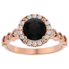 1 3/4 Carat Halo Black Diamond Engagement Ring In 14 Karat Rose Gold