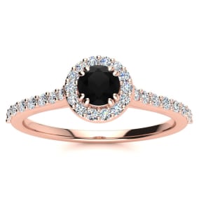 1/2 Carat Round Shape Halo Black Diamond Engagement Ring In 14 Karat Rose Gold