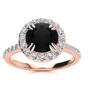2 Carat Round Shape Halo Black Diamond Engagement Ring In 14 Karat Rose Gold