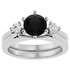 1 1/2 Carat Black Diamond Solitaire Ring With 1/5 Carat Enhancer In 14 Karat White Gold