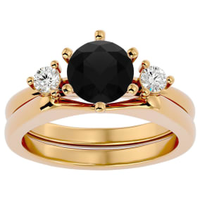 1 1/2 Carat Black Diamond Solitaire Ring With 1/5 Carat Enhancer In 14 Karat Yellow Gold