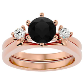 1 1/2 Carat Black Diamond Solitaire Ring With 1/5 Carat Enhancer In 14 Karat Rose Gold