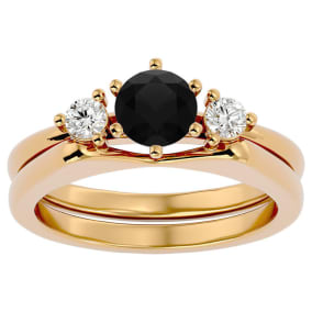 3/4 Carat Black Diamond Solitaire Ring With 1/5 Carat Enhancer In 14 Karat Yellow Gold