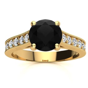 2 Carat Round Shape Black Diamond Engagement Ring In 14 Karat Yellow Gold