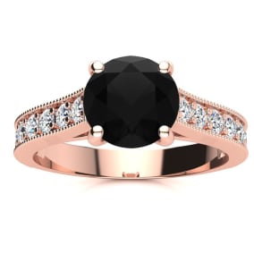 2 Carat Round Shape Black Diamond Engagement Ring In 14 Karat Rose Gold