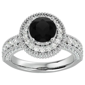 2 3/4 Carat Black Diamond Halo Engagement Ring In 14 Karat Yellow Gold