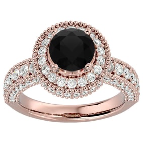 2 3/4 Carat Black Diamond Halo Engagement Ring In 14 Karat Rose Gold