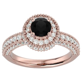 1 3/4 Carat Black Diamond Halo Engagement Ring In 14 Karat Rose Gold