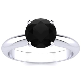 1 1/2 Carat Black Diamond Solitaire Engagement Ring In 14 Karat White Gold