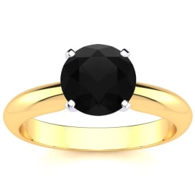 1 1/2 Carat Black Diamond Solitaire Engagement Ring In 14 Karat Yellow Gold