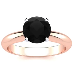 1 1/2 Carat Black Diamond Solitaire Engagement Ring In 14 Karat Rose Gold