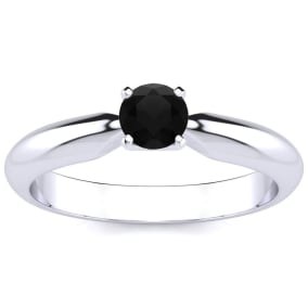 1/4 Carat Black Diamond Solitaire Engagement Ring In 14 Karat White Gold