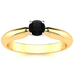 1/4 Carat Black Diamond Solitaire Engagement Ring In 14 Karat Yellow Gold