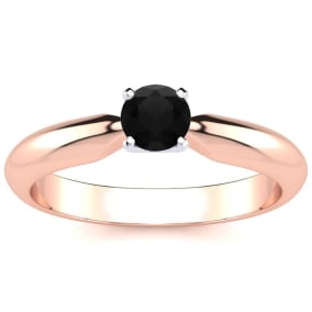 1/4 Carat Black Diamond Solitaire Engagement Ring In 14 Karat Rose Gold