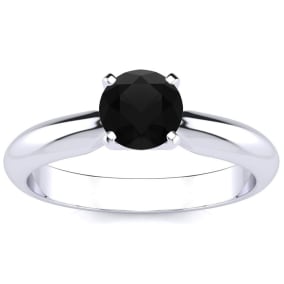 3/4 Carat Black Diamond Solitaire Engagement Ring In 14 Karat White Gold