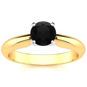 3/4 Carat Black Diamond Solitaire Engagement Ring In 14 Karat Yellow Gold