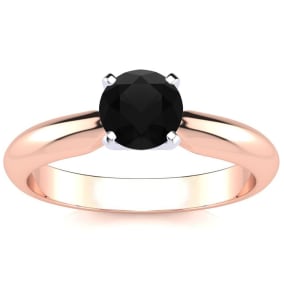 3/4 Carat Black Diamond Solitaire Engagement Ring In 14 Karat Rose Gold