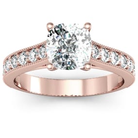 1 1/2 Carat Diamond Engagement Ring With 1 Carat Cushion Cut Center Diamond In 14K Rose Gold