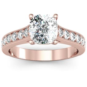 2 1/2 Carat Diamond Engagement Ring With 2 Carat Cushion Cut Center Diamond In 14K Rose Gold