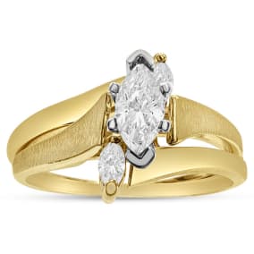 Previously Owned 14 Karat Yellow Gold 1/2 Carat Diamond Bridal Set With 1/3 Carat Marquise Diamond, Size 8