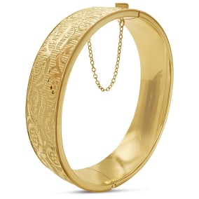 Previously Owned Ornate Bangle Bracelet In Yellow Gold Filled, 7 Inches