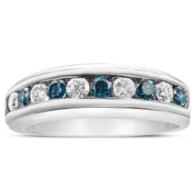 Previously Owned 14K White Gold 1/2 Carat Blue and White Diamond Mens Ring, Size 7