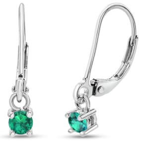 1/5 Carat Created Emerald Leverback Dangle Earrings In Sterling Silver, 1/2 Inch. Beautiful New Drop Earrings!