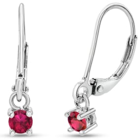 1/5 Carat Created Ruby Leverback Dangle Earrings In Sterling Silver, 1/2 Inch. Beautiful New Drop Earrings!