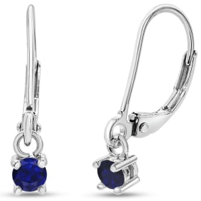 1/5 Carat Created Sapphire Leverback Dangle Earrings In Sterling Silver, 1/2 Inch.  Beautiful New Drop Earrings!