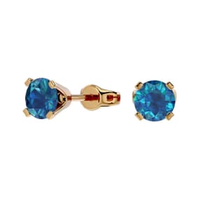 Nearly 1/2 Carat Blue Diamond Stud Earrings In 14 Karat Yellow Gold