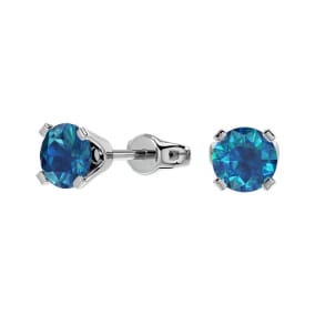 Nearly 1/2 Carat Blue Diamond Stud Earrings In 14 Karat White Gold