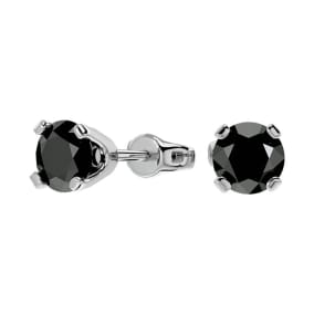 1 Carat Black Moissanite Screw Back Stud Earrings In 14K White Gold