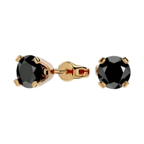 1 Carat Black Moissanite Screw Back Stud Earrings In 14K Yellow Gold 