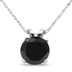 1 Carat Black Moissanite Necklace in Solid 14K White Gold