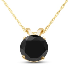 1 Carat Black Moissanite Necklace in Solid 14K Yellow Gold