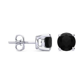 2 Carat Black Moissanite Stud Earrings Set In 14 Karat White Gold, Screwbacks