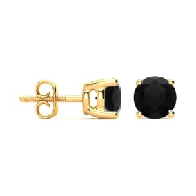 2 Carat Black Moissanite Stud Earrings Set In 14 Karat Yellow Gold, Screwbacks