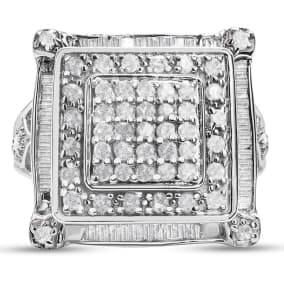 1 Carat Princess Style Baguette and Round Diamond Ring In Sterling Silver.  Amazing Closeout Deal.  Will Not Be Repeated.
