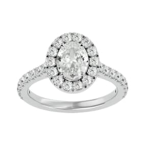 1 3/4 Carat Oval Shape Halo Lab grown Diamond Engagement Ring In 14 Karat White Gold