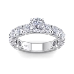 3 1/2 Carat Round Shape Lab Grown Diamond Engagement Ring In Platinum. Incredible, Large Engagement Ring, Eternity Style!