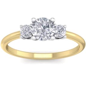 1 Carat Natural Colorless Lab Grown Diamond Ring Featuring a .75 Carat Center Diamond in Solid 14k Yellow Gold